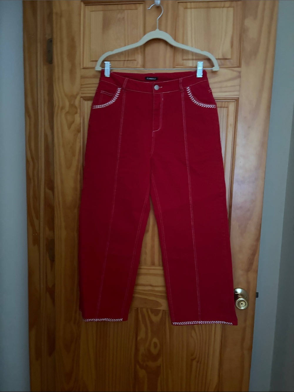 Flamingals Red Cropped Jeans with Contrast Stitching